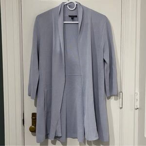 Eileen Fisher Silk Organic Cotton Open Front Cardigan Small S/P Sweater Blue
